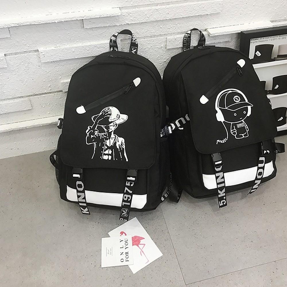 Combo Balo nam nữ đi học hình Luffy phát sáng + Túi đeo chéo hình Boymusic