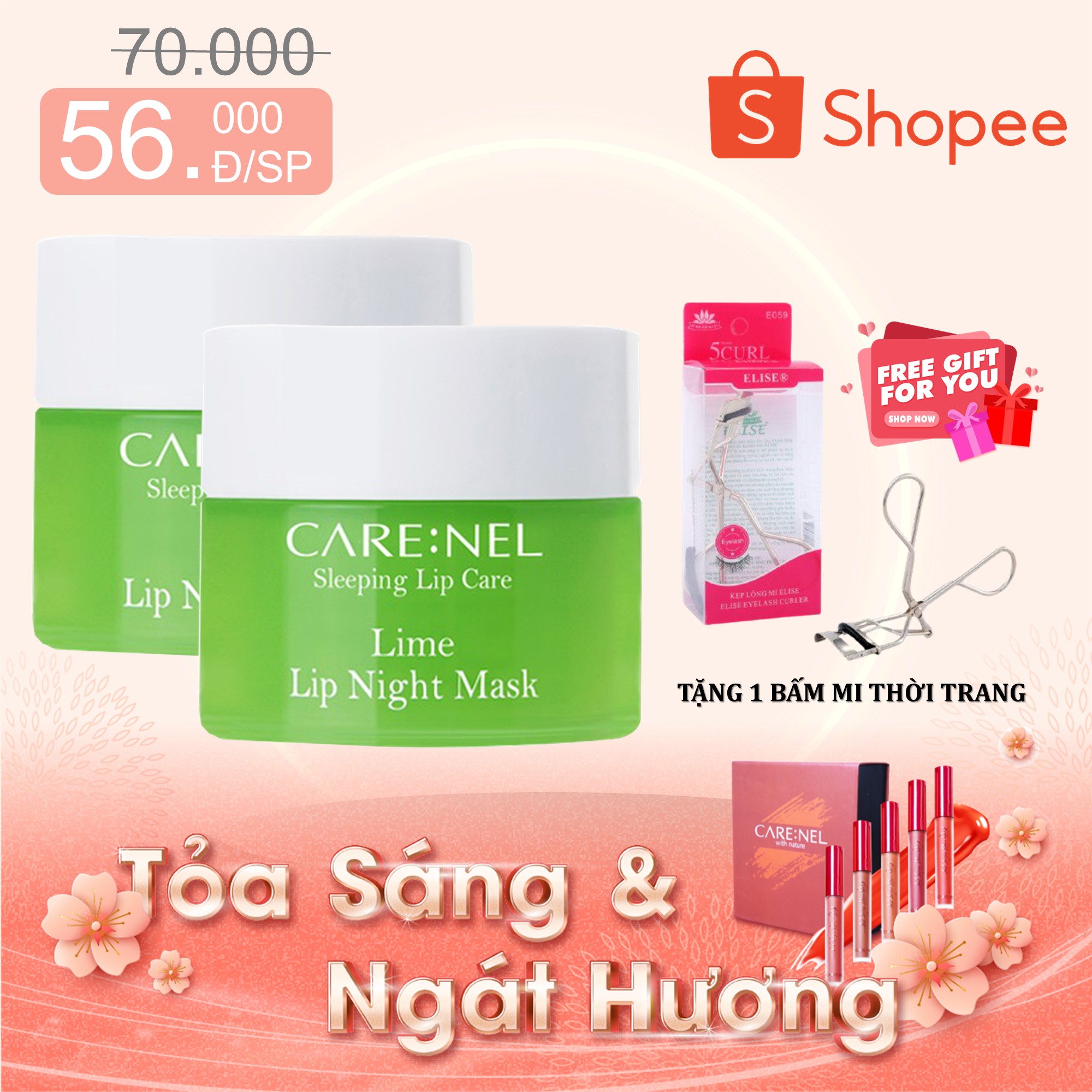 Mặt nạ ngủ môi Care:nel Lip Sleeping Mask Lime 5g dưỡng ẩm và tẩy tế bào chết hương chanh