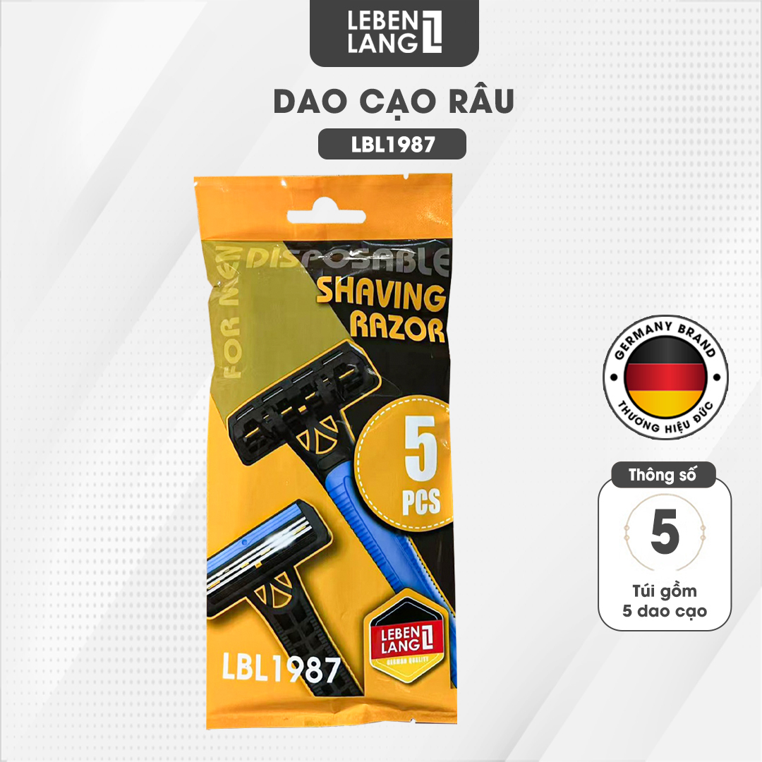 Dao cạo râu 3 lưỡi Lebenlang LBL1987, tay cầm chống trơn trượt, lưỡi dao chứa Gel lô hội và vitamin E, 5 cái - hàng chính hãng