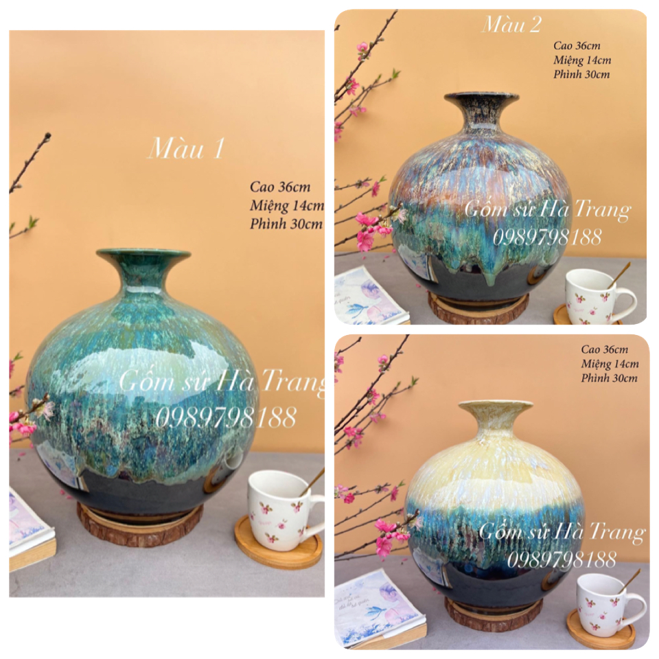 Bình hút tài lộc gốm sứ Bát Tràng cao cấp men hoả biến cao 36cm