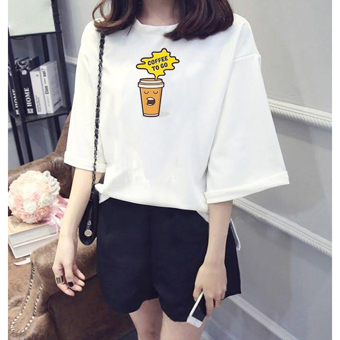 Áo thun tay lỡ Hàn Quốc form rộng in hình Coffee to go vải dày mịn TEEWO174