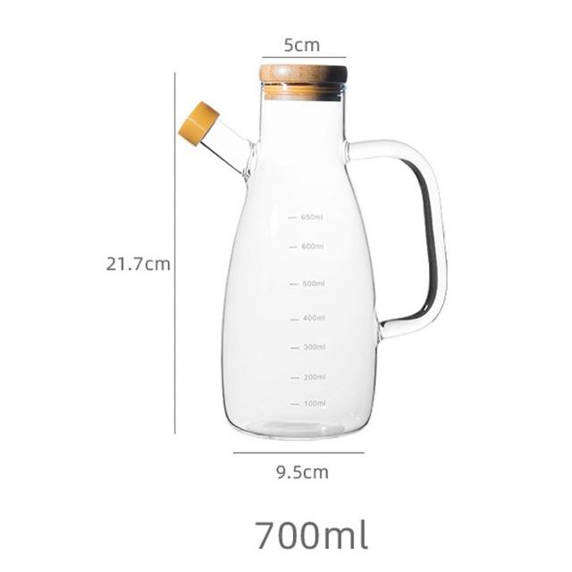 Bình thủy tinh đựng dầu ăn, nước mắm gia vị chia vạch nắp gỗ