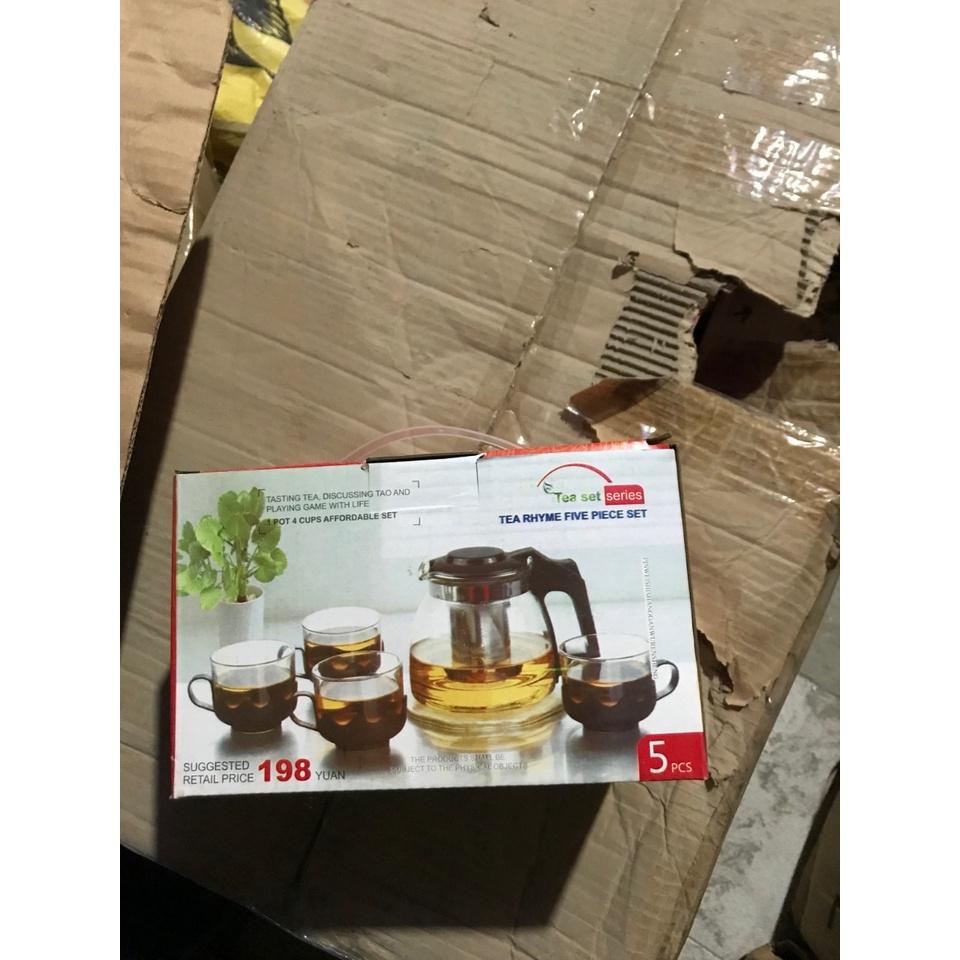 BỘ ẤM CHÉN TRÀ THỦY TINH CÓ KHAY LỌC TRÀ