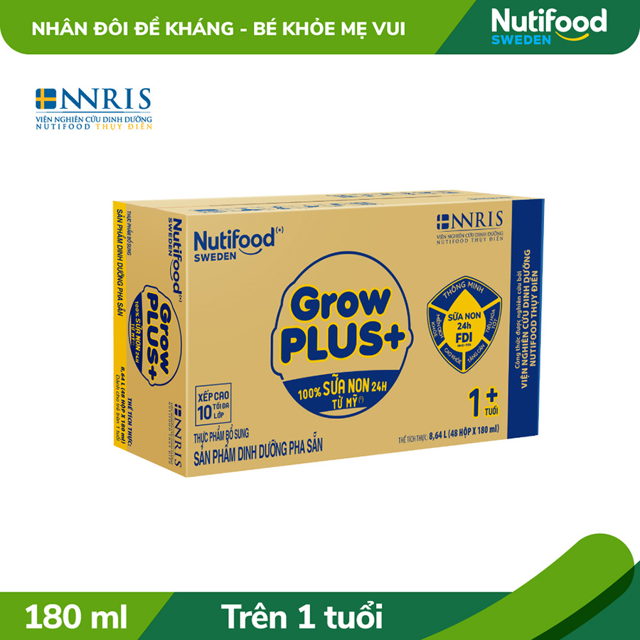 Thùng 48 hộp Sữa bột pha sẵn GrowPLUS+ Vàng - Sữa non tăng đề kháng (180ml/hộp)