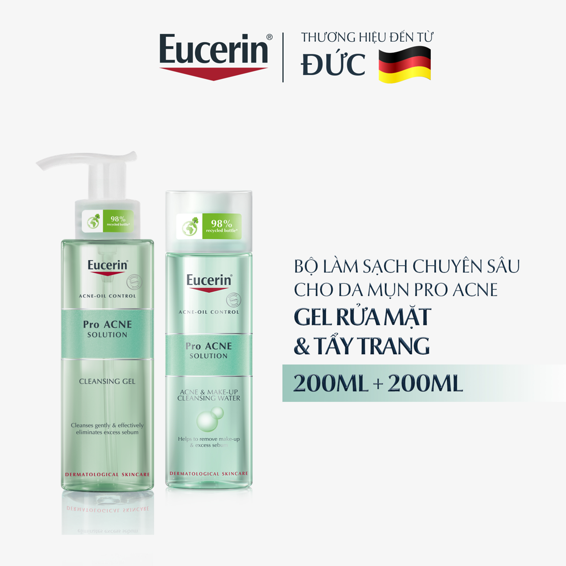 [Ưu Đãi 30%] Combo Eucerin Làm Sạch Da Mụn (Gel Rửa Mặt và Nước tẩy trang 200ml)