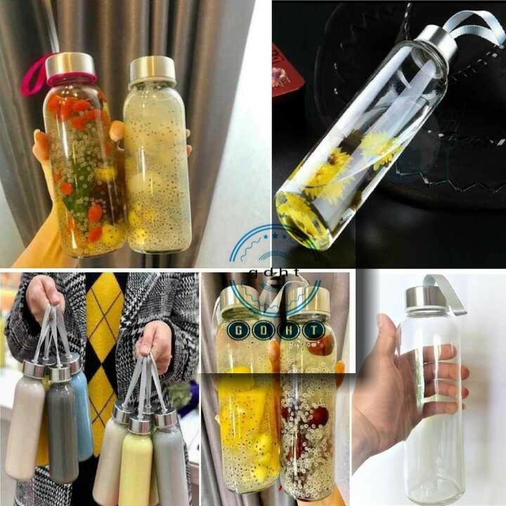 Bình Nước Thủy Tinh, Chai Detox Có Dây Xách 500ml, 300ml