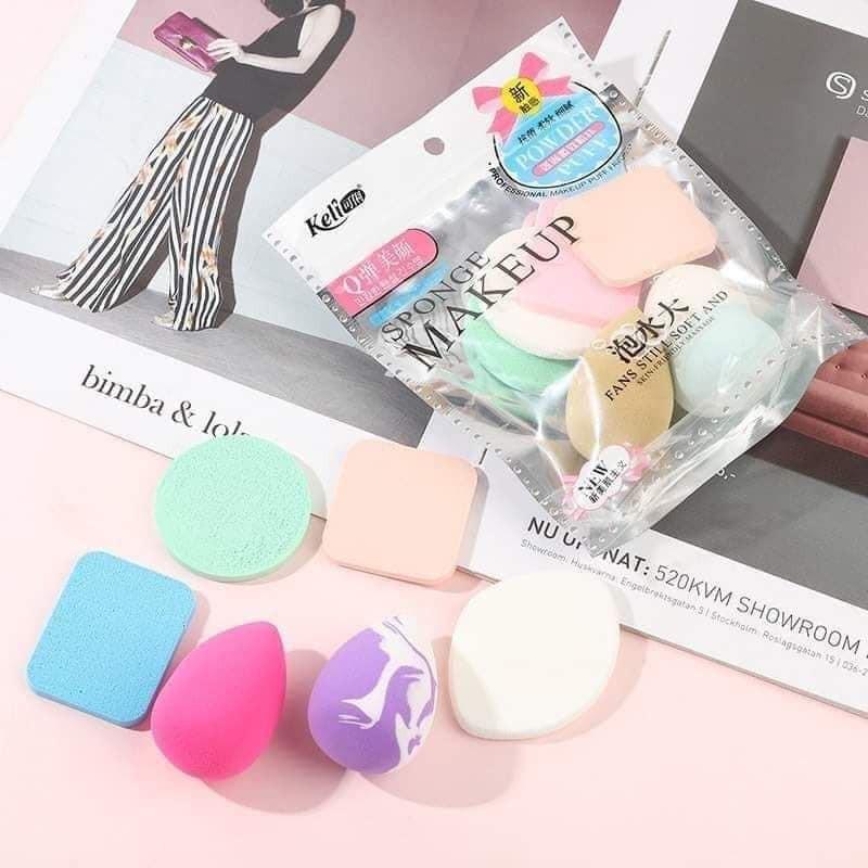 Bộ Set 6 Bông Mút Trang Điểm cao su tự nhiên Keli Sponge Makeup