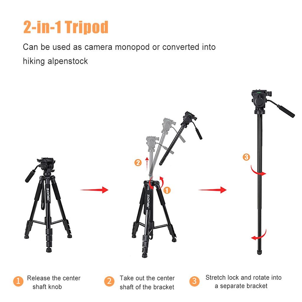Tripod ZOMEI Q310 chuyên nghiệp cho chân máy ảnh SLR hợp kim nhôm ,kéo dài 170cm -dc4903
