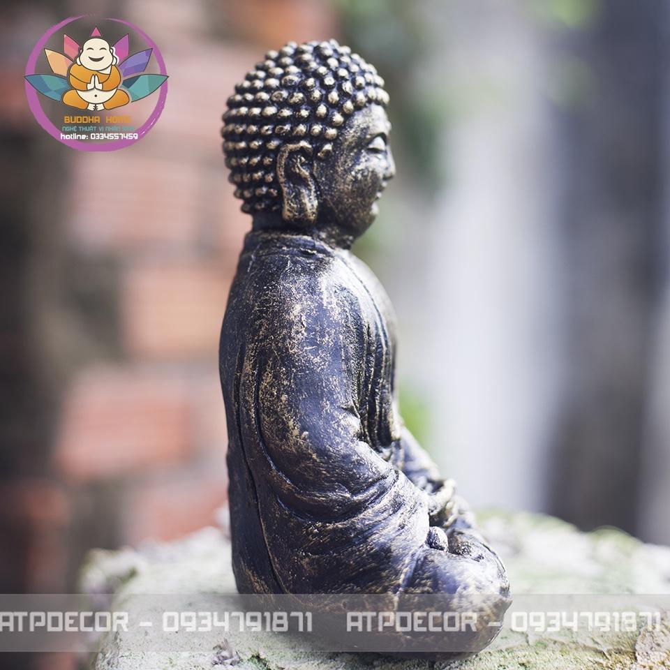 Tượng Phật Thích Ca- Đá mạ đồng - Trang Trí Hồ Thủy Sinh, bể cá, phòng thờ - Cao 16.5cm