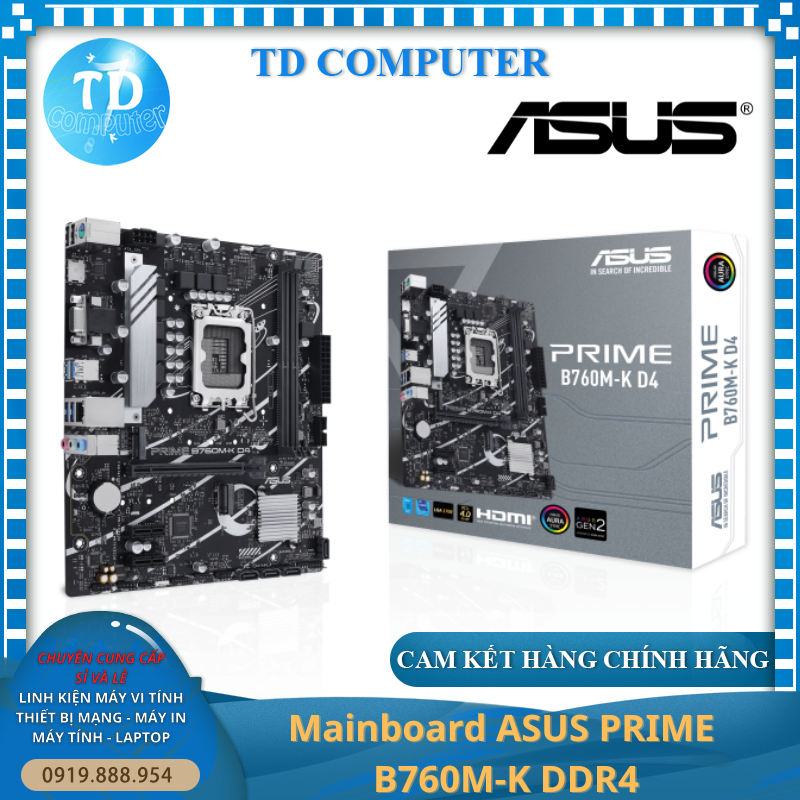 Main Asus B760M K D4 ~ (Socket 1700, HDMI + VGA DDR4 M2) - Hàng chính hãng Viết Sơn phân phối