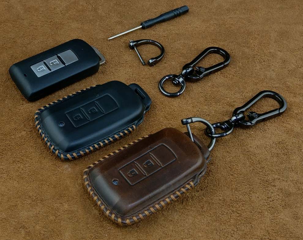 Bao Da Chìa Khóa Ô Tô Handmade Mitsubishi 2 nút Da Bò - hàng chính hãng