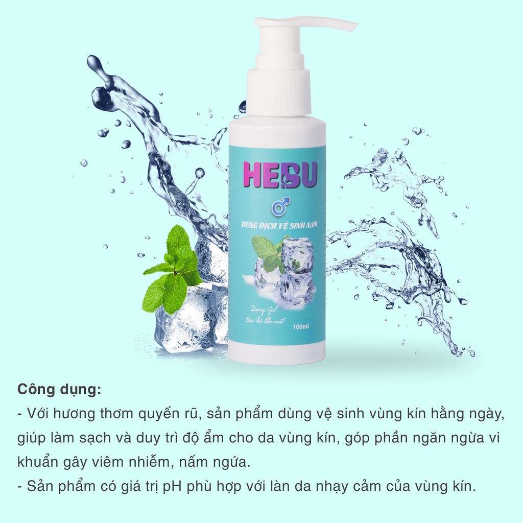 Dung dịch vệ sinh nam HEBU dạng gel hương bạc hà giúp khử mùi tự nhiên lành tính và giảm viêm ngứa chai vòi nhấn 100ml