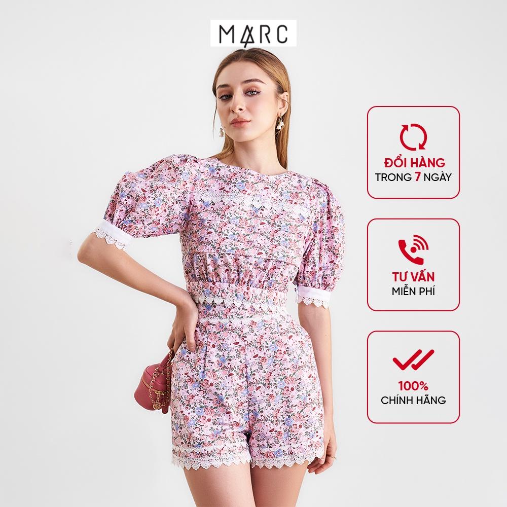 Áo kiểu nữ MARC FASHION cotton họa tiết viền ren cutout lưng FAVH0314