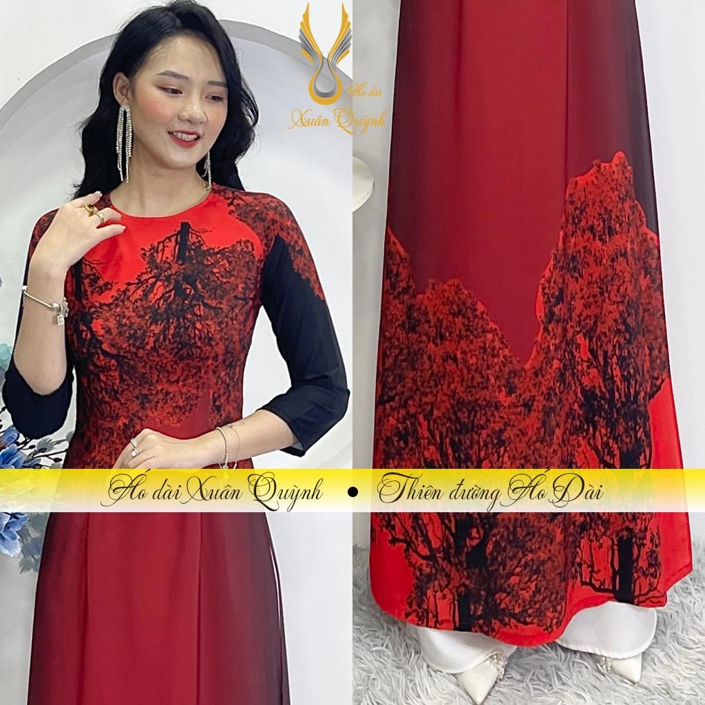 Siêu Phẩm Áo Dài Truyền Thống Phối Ombre Màu Đen Đỏ Lụa Habutai A17 - Áo Dài Xuân Quỳnh
