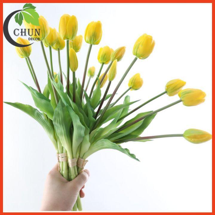 Hoa giả, bó 5 cành Tulip silicon cao cấp (hoa kèm nụ) trang trí nhà của, văn phòng, cửa hàng, làm đạo cụ chụp ảnh