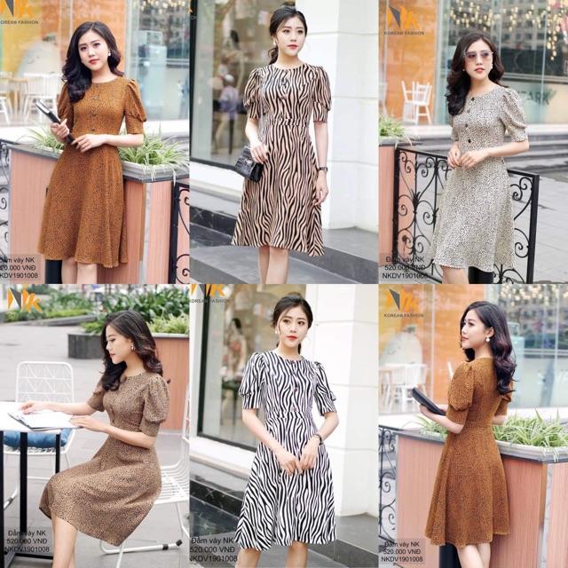 Đầm xoè tay bồng cúc ngực