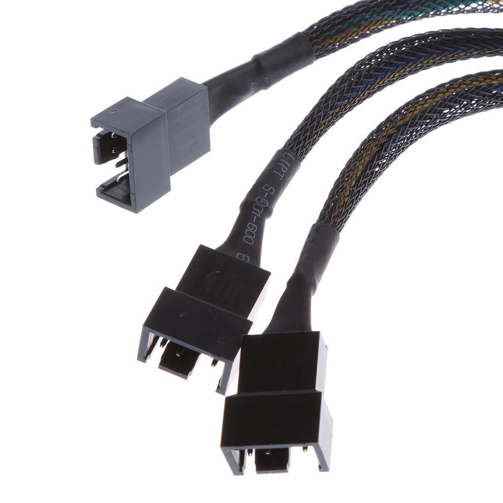 15cm PWM 3/4 pin 3 ways Y Splitter PC Fan Power Cable Cord Black Sleeved