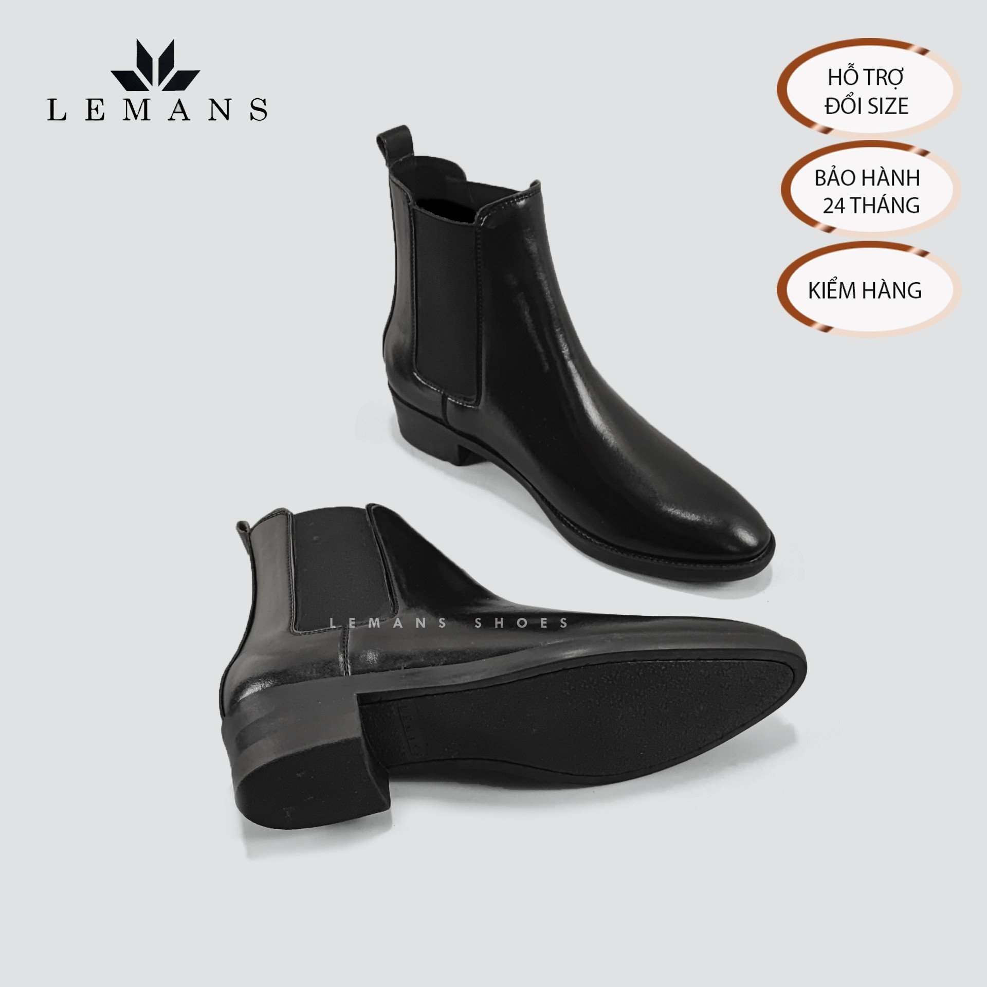 Giày da bò nappa Chelsea boots LEMANS CB01, mũi nhọn, Gót cao đế cao 5cm độc quyền, Bảo Hành 24 tháng