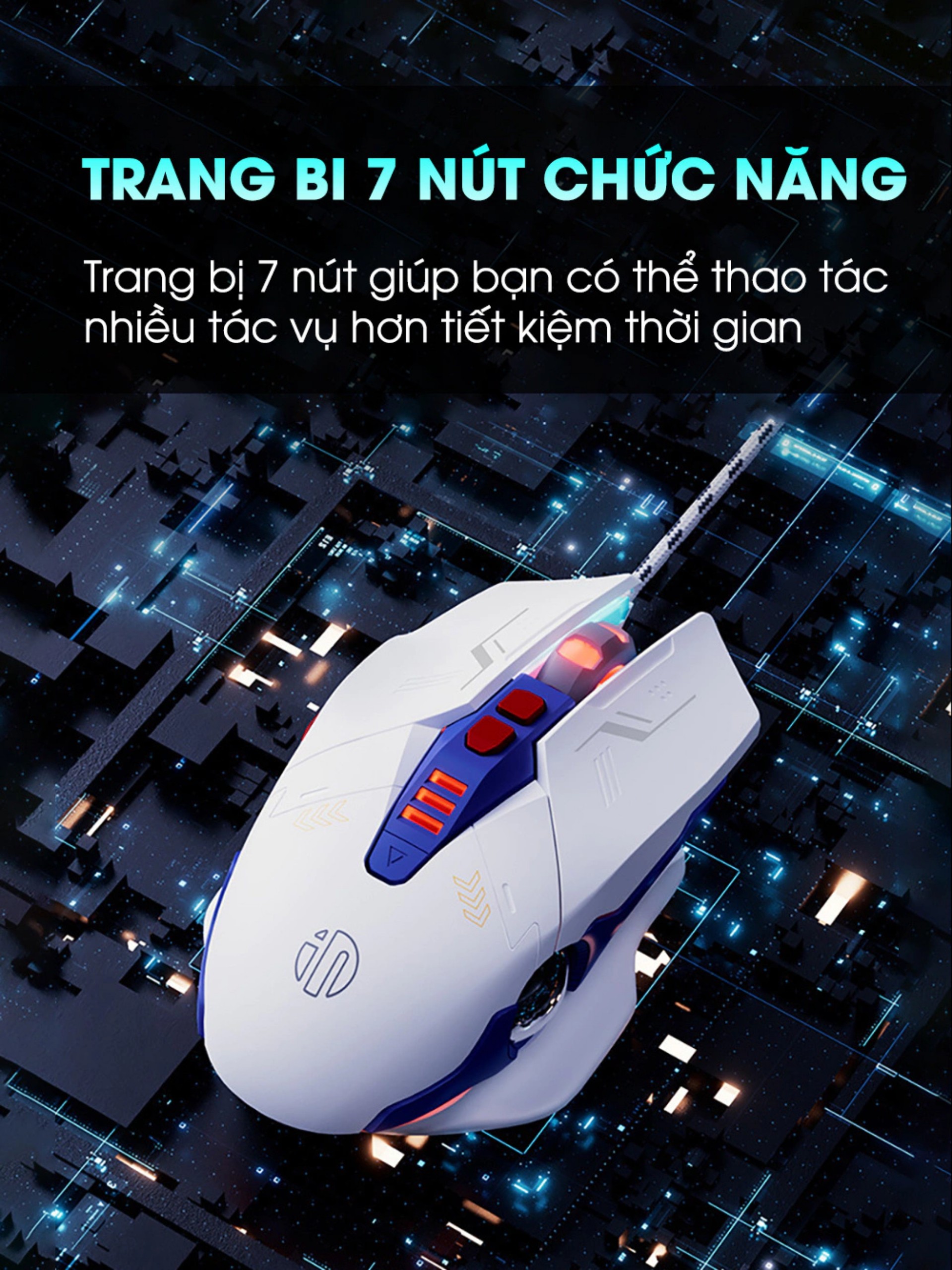 Chuột gaming máy tính có dây TEKKIN INPHIC W9 GUNDAM click silent chống ồn DPI 4000 cho gamer - hàng chính hãng