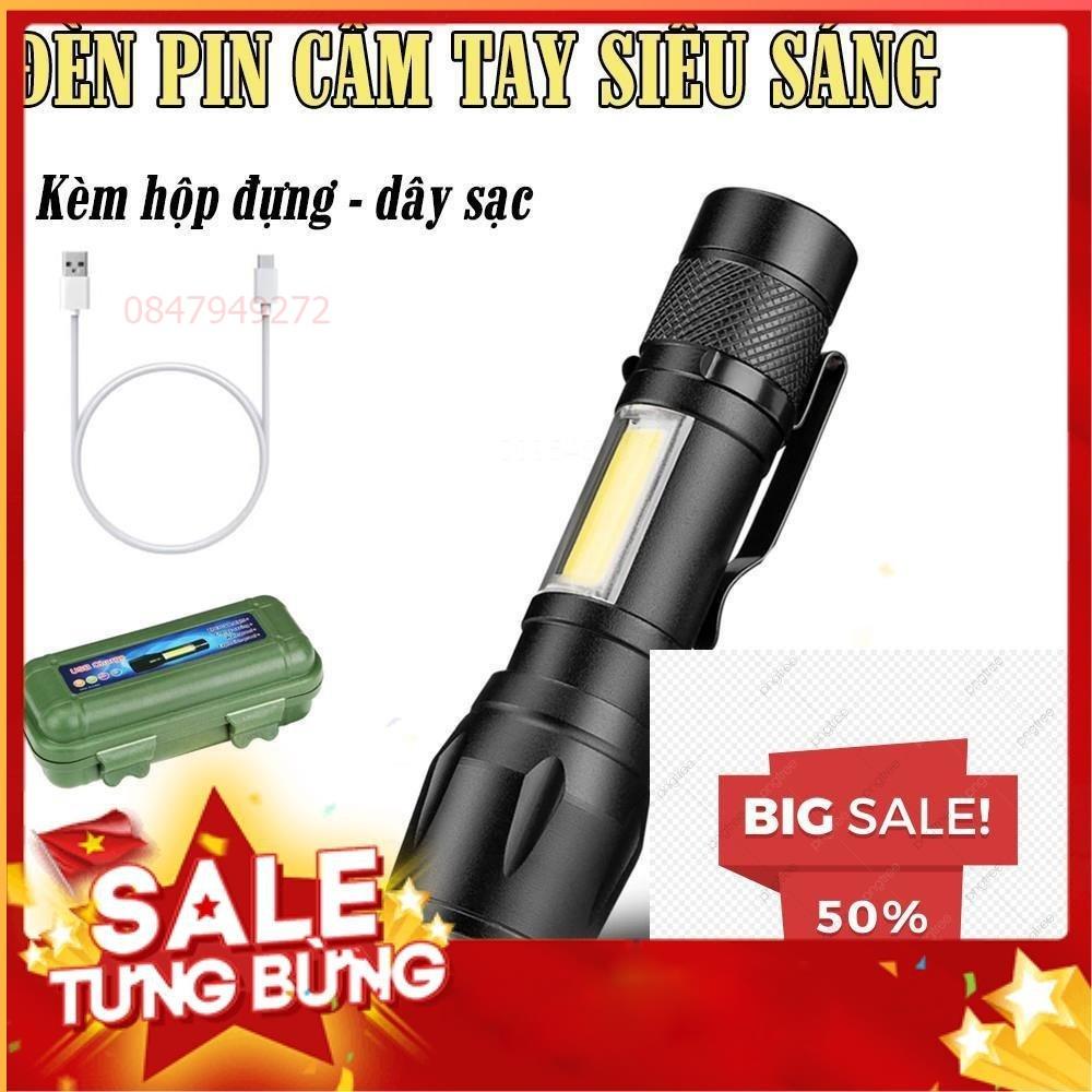 Đèn pin siêu sáng mini bin sạc điện usb bóng led xpe cob có zoom chống nước cầm tay chuyên dụng