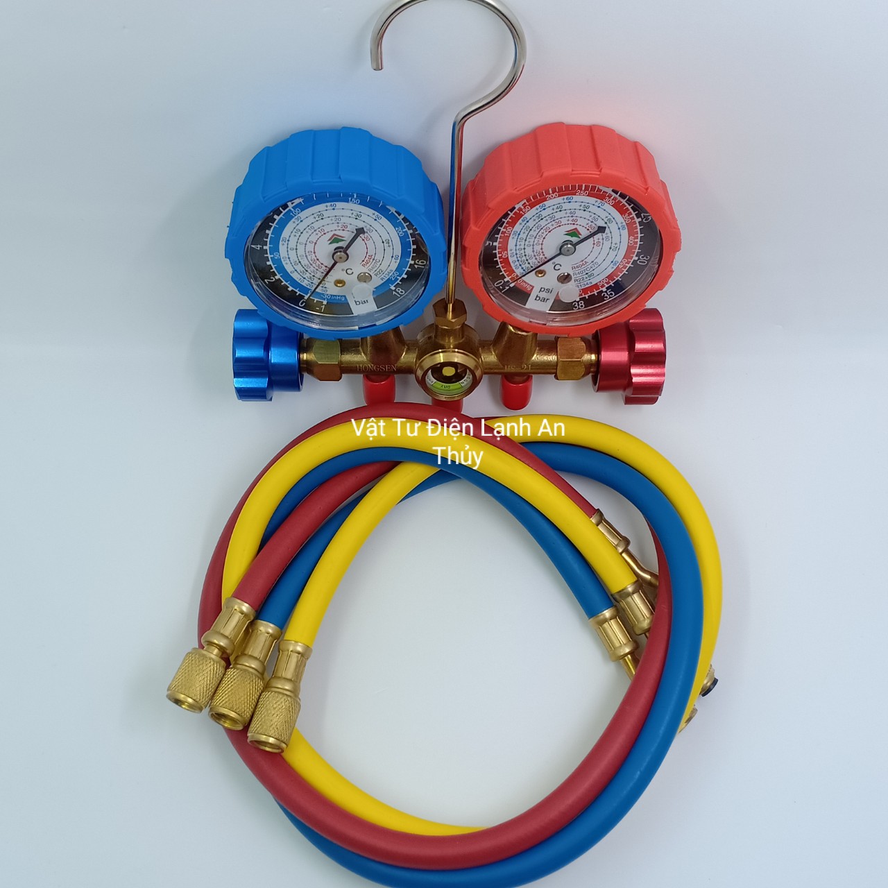 Đồng Hồ Đo Áp Suất Gas Máy Lạnh HS-536C, bộ đồng hồ đo nạp gas đôi hãng Hongsen kèm dây HS-536C