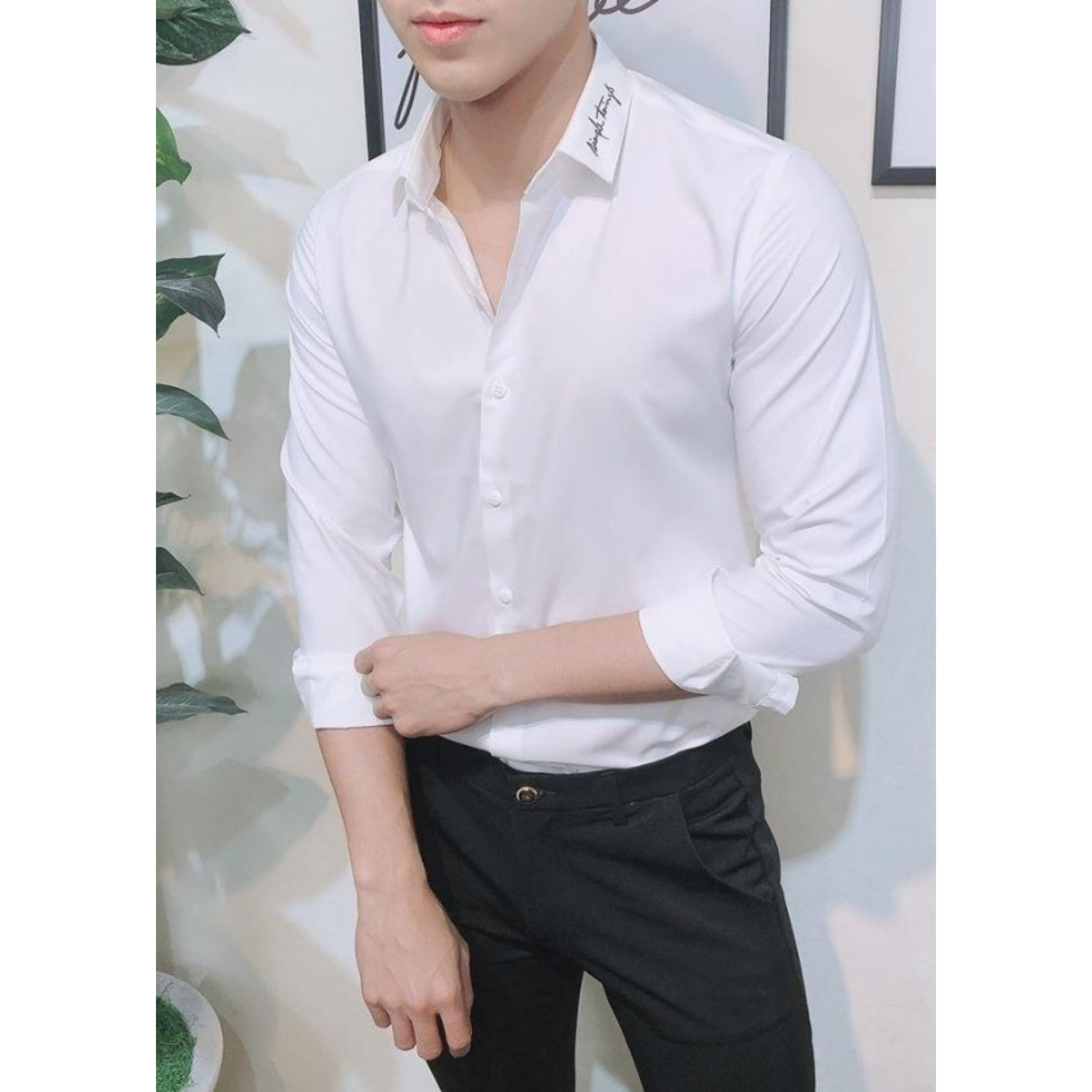 Áo sơmi thêu chữTrắng #16 Áo sơmi thêu chữTrắng