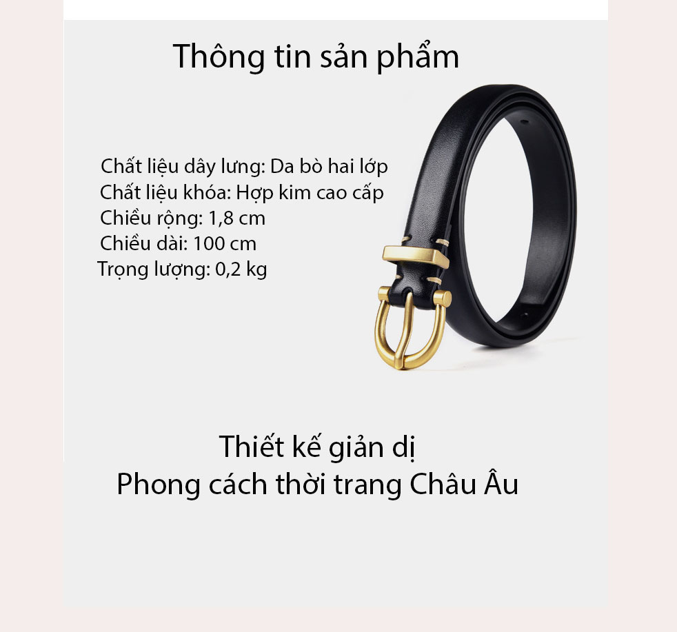 Thắt lưng nữ bản nhỏ, dây nịt nữ da thật cao cấp thời trang cá tính mã TL.NU02