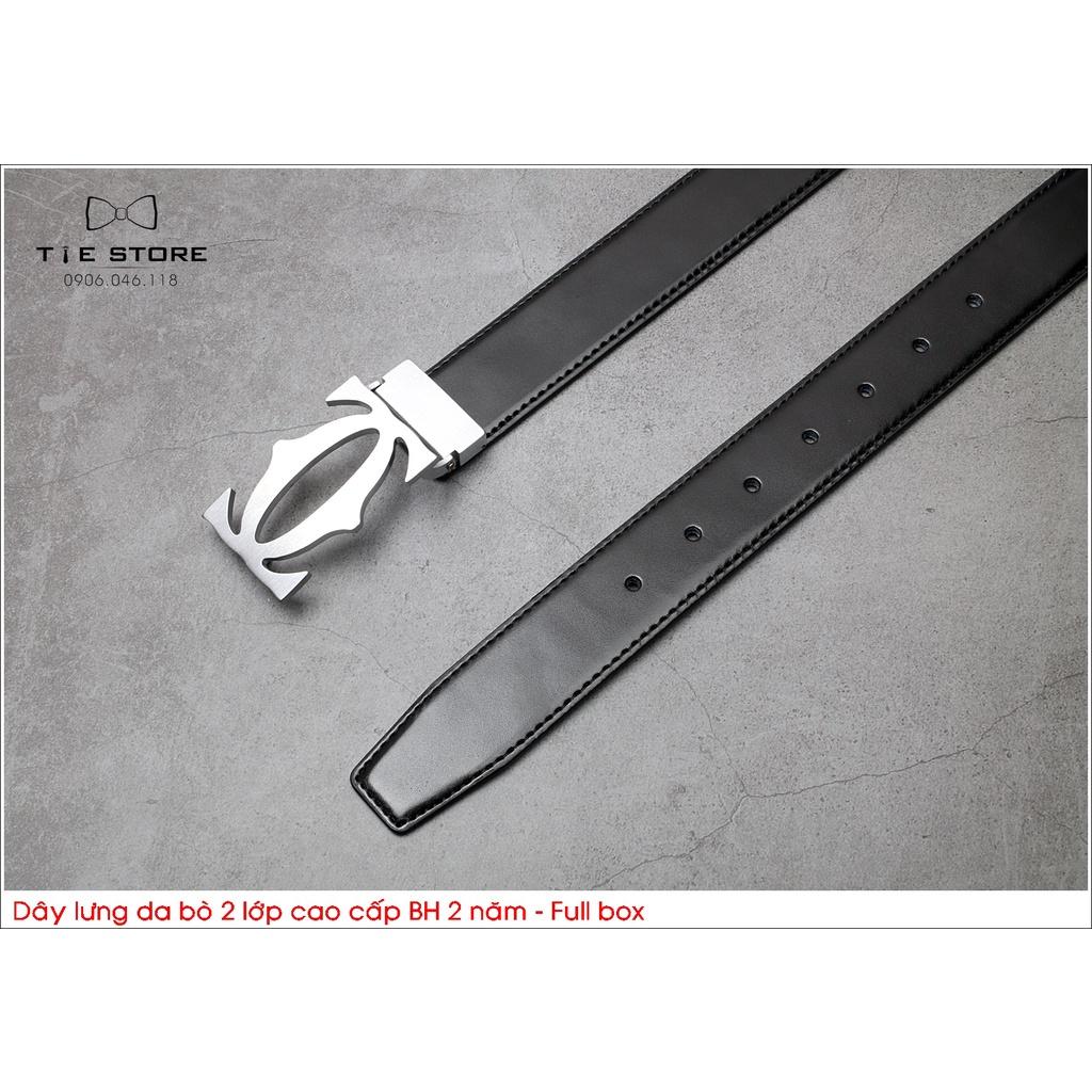 Thắt Lưng Nam Da bò 2 lớp, dây lưng công sở cao cấp BH 2 năm Full box - Khóa bấm màu bạc