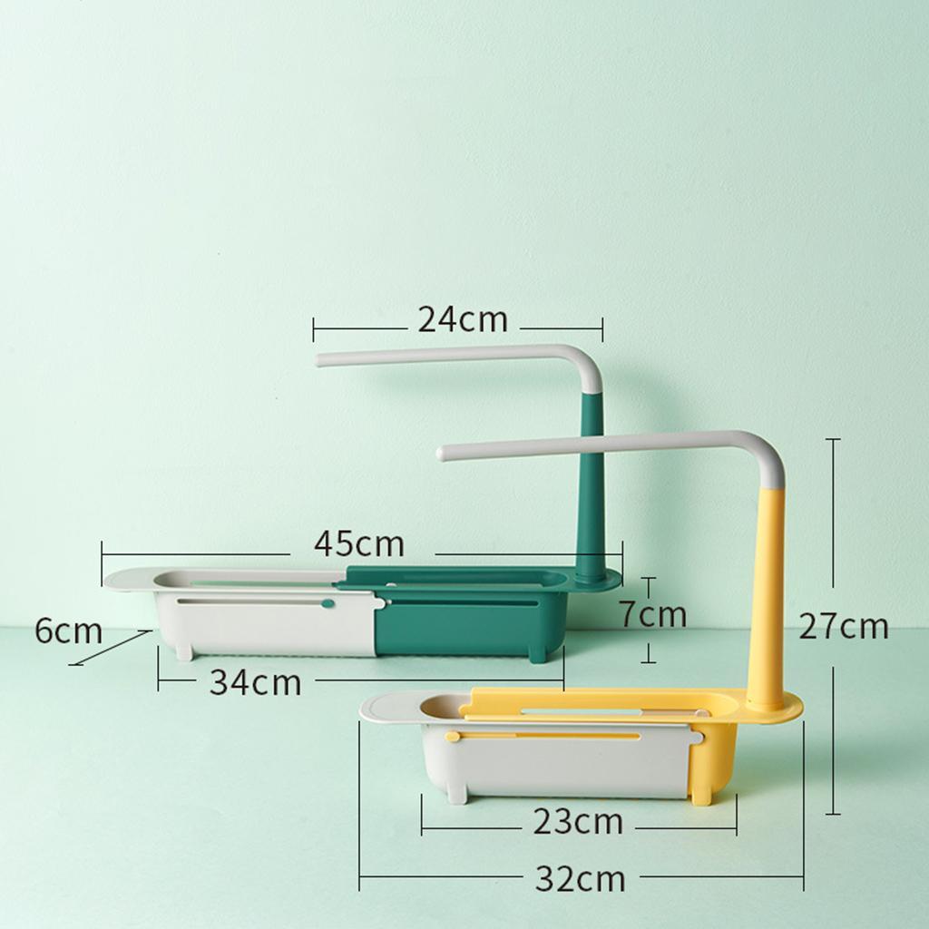 Telescopic Sink Rack Holder Storage Basket Adjustable Sponge Towel Hanger Yellow