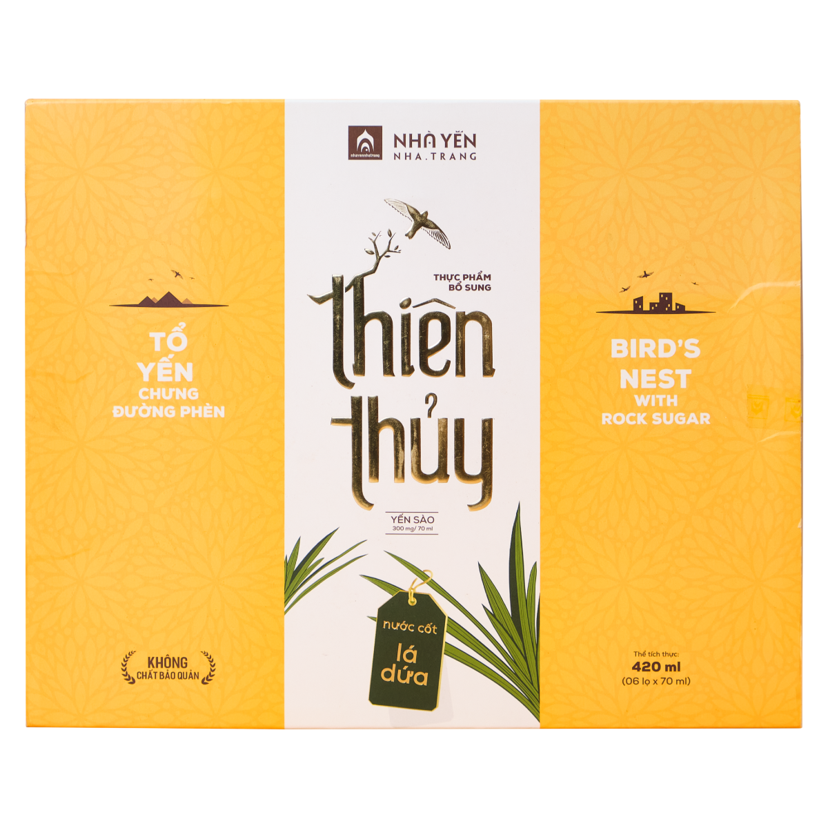 COMBO 4 hộp Tổ yến chưng đường phèn Thiên Thủy - Vị lá dứa - Nhà Yến Nha Trang - Hộp 6 lọ - Tổ yến chưng sẵn - Nước yến chưng sẵn - Yến sào Nha Trang