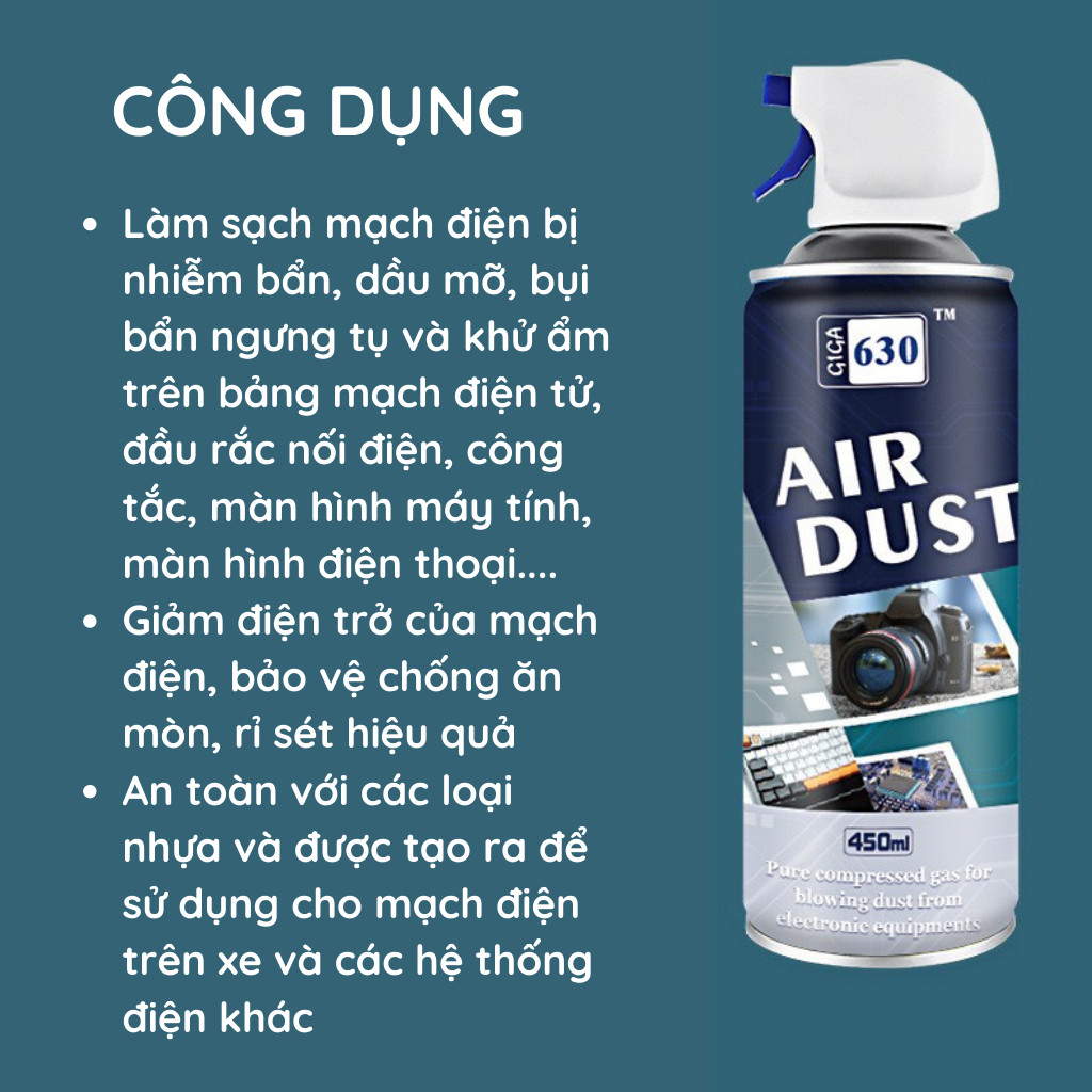 Bình xịt vệ sinh máy ảnh, bàn phím, bo mạch máy tính 450ML- Bình xịt khí nén đa năng dùng cho máy quay, ống kính, điện thoại DRU - Hàng Chính Hãng