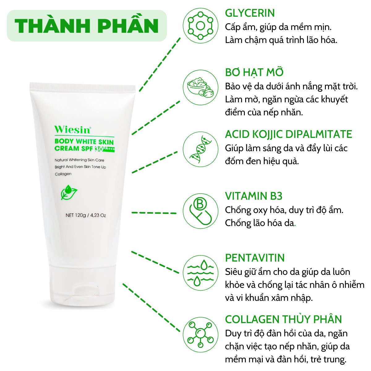 Kem body trắng da toàn thân có chống nắng (Tone Up) Wiesin Body White Skin Cream 120g - WS06