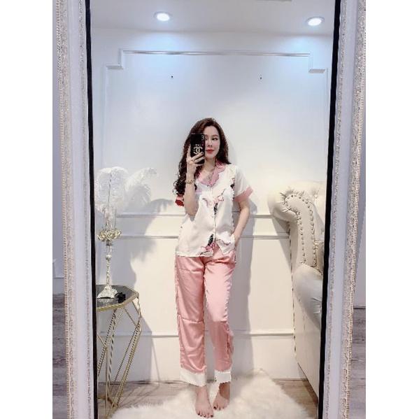 Bộ Đồ Pijama nữ lụa latin Bộ tiểu thư cộc dài áo