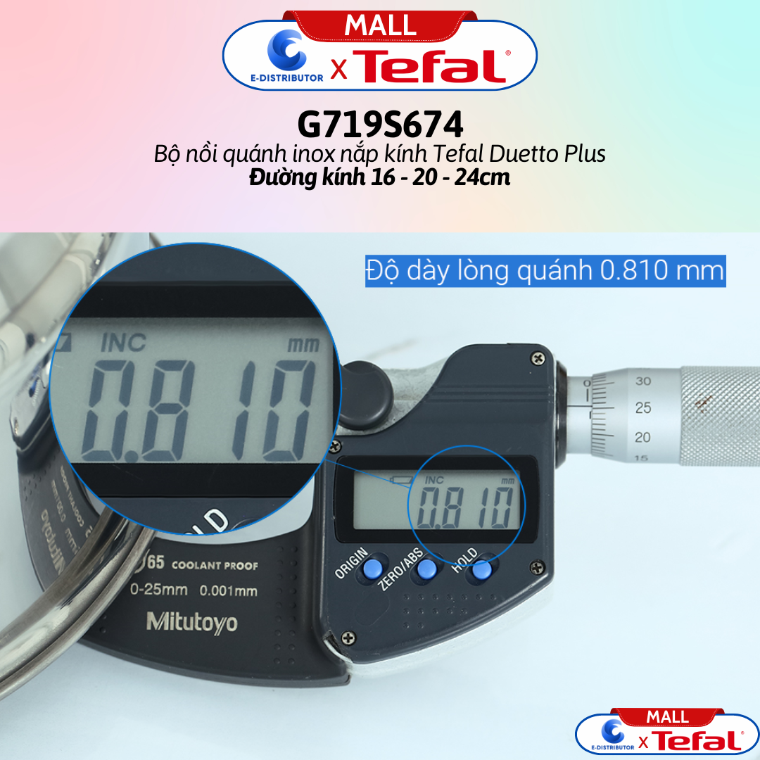 Bộ nồi quánh inox nắp kính Tefal Duetto Plus G719S674 - Gồm 1 cái nồi 20cm, 1 cái nồi 24cm, 1 cái quánh 16cm - Hàng Chính Hãng
