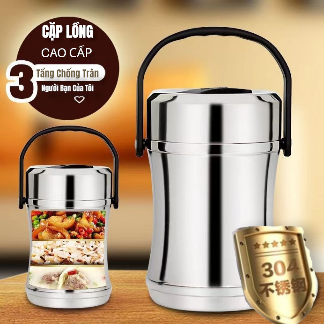 CẶP LỒNG, CAMEN GIỮ NHIỆT CAO CẤP INOX 304 DUNG TÍCH 1,6L / 2.0L HÀNG SIÊU ĐẸP ( Tặng Bộ Hộp Muỗng Đũa Inox Cao Cấp )