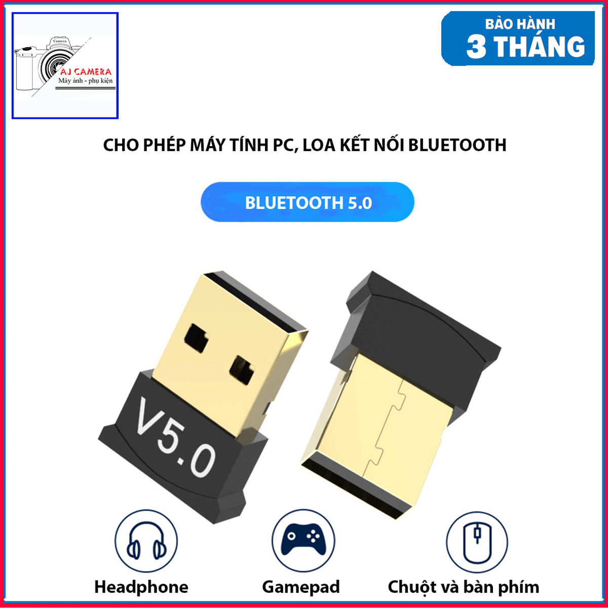 Bộ thu phát Bluetooth, thiết bị hỗ trợ thu phát nhạc không dây Nano USB 5.0 Bluetooth dành cho Laptop, Máy tính để bàn, Tivi