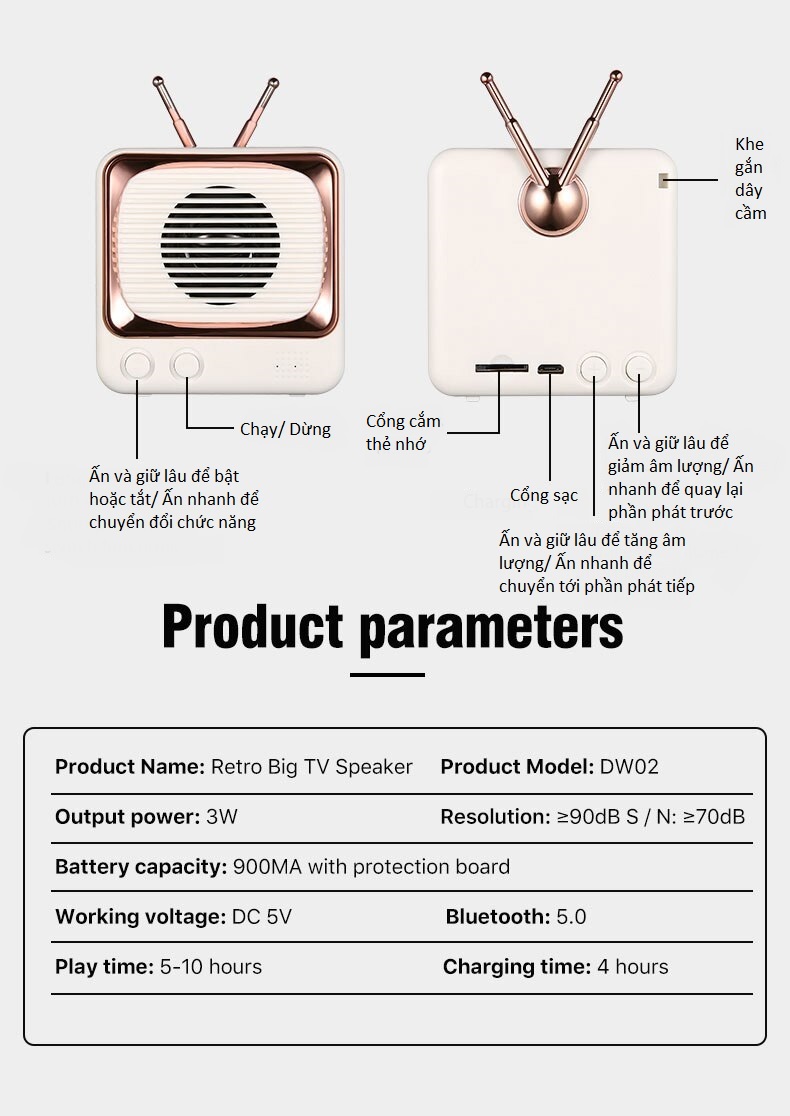 Loa bluetooth Retro Television phong cách Cổ điển D00-733