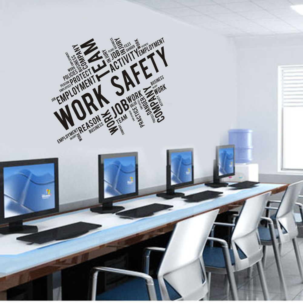 Decal dán tường Work Safety trang trí văn phòng, phòng làm việc với thông điệp hay AmyShop (54 x 56 cm)