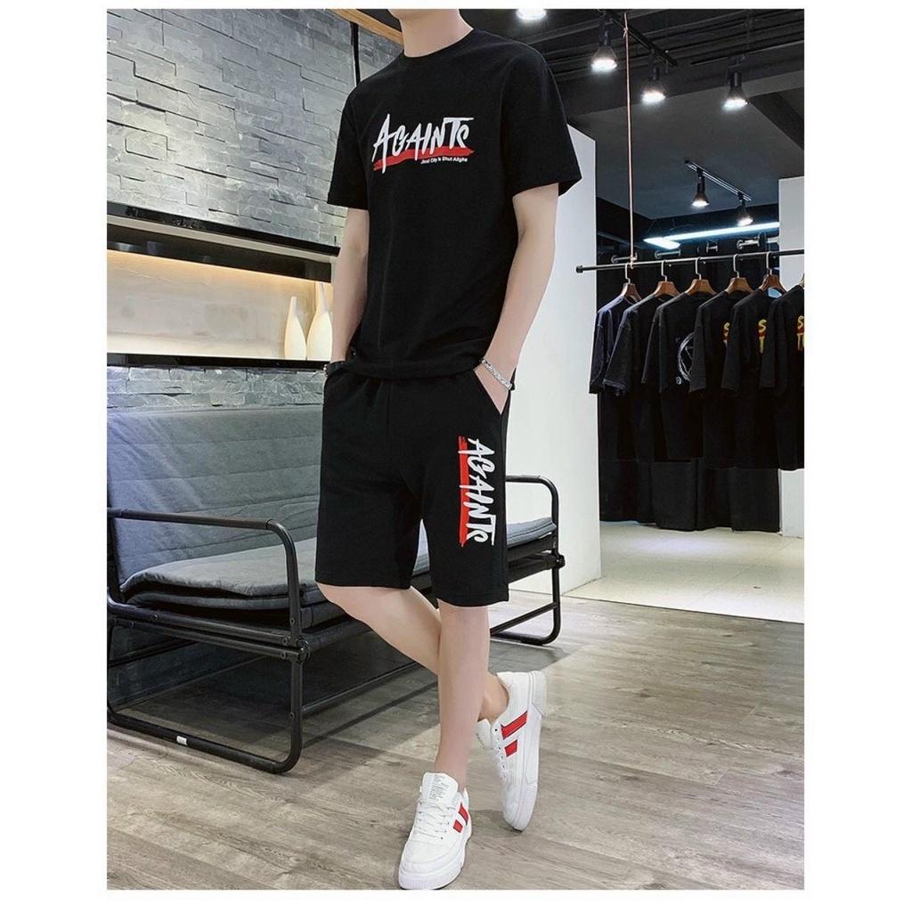 Set Bộ Đồ Nam Thun Co Giãn Phối Chữ Chất Cotton, 2 màu chất lượng chất thun lạnh mặc mùa hè mặc nhà cao cấp