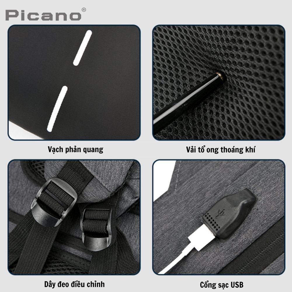Balo laptop chống sóc Picano BLP1607, balo nam đa năng chống thấm nước đựng laptop 15.6 inch cổng sạc USB