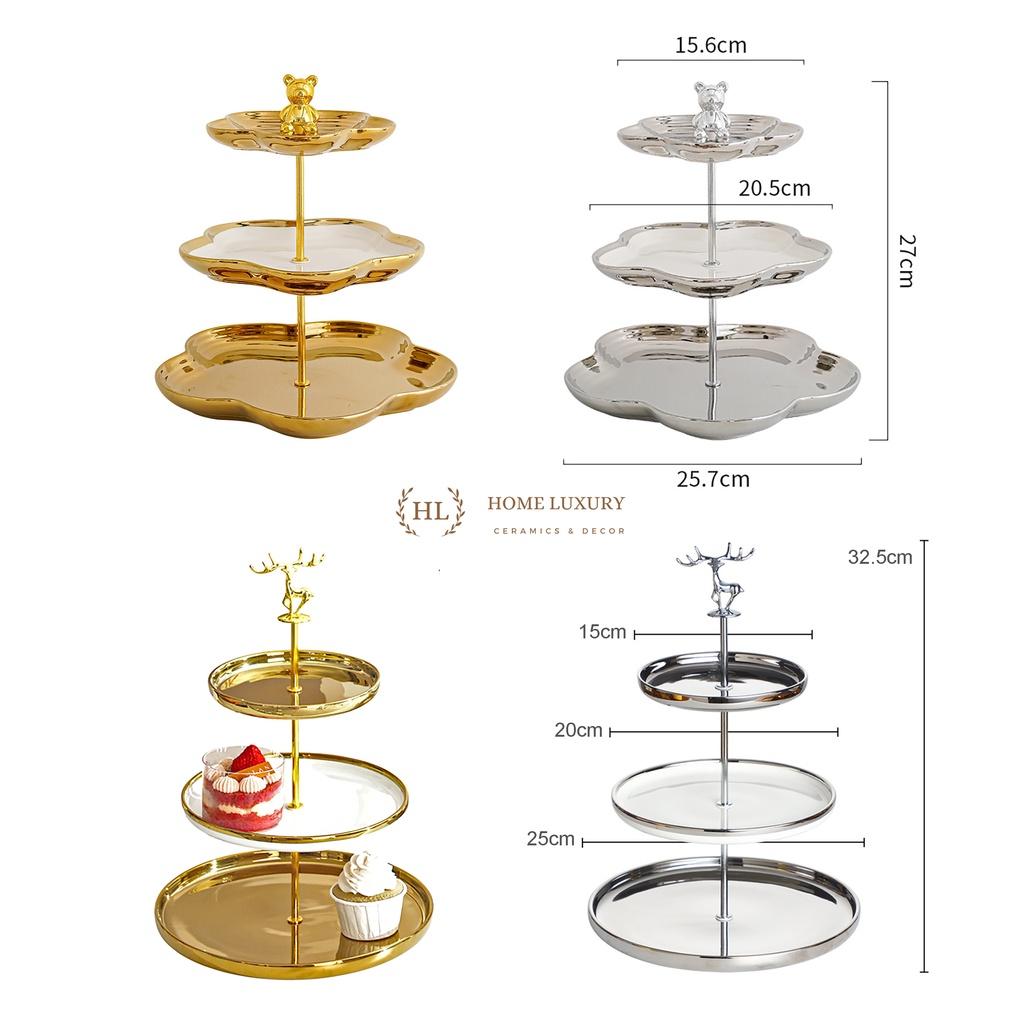 ĐĨA 3 TẦNG SỨ CHO SỰ KIỆN TIỆC CƯỚI HÌNH GẤU - HƯƠU PHONG CÁCH RETRO