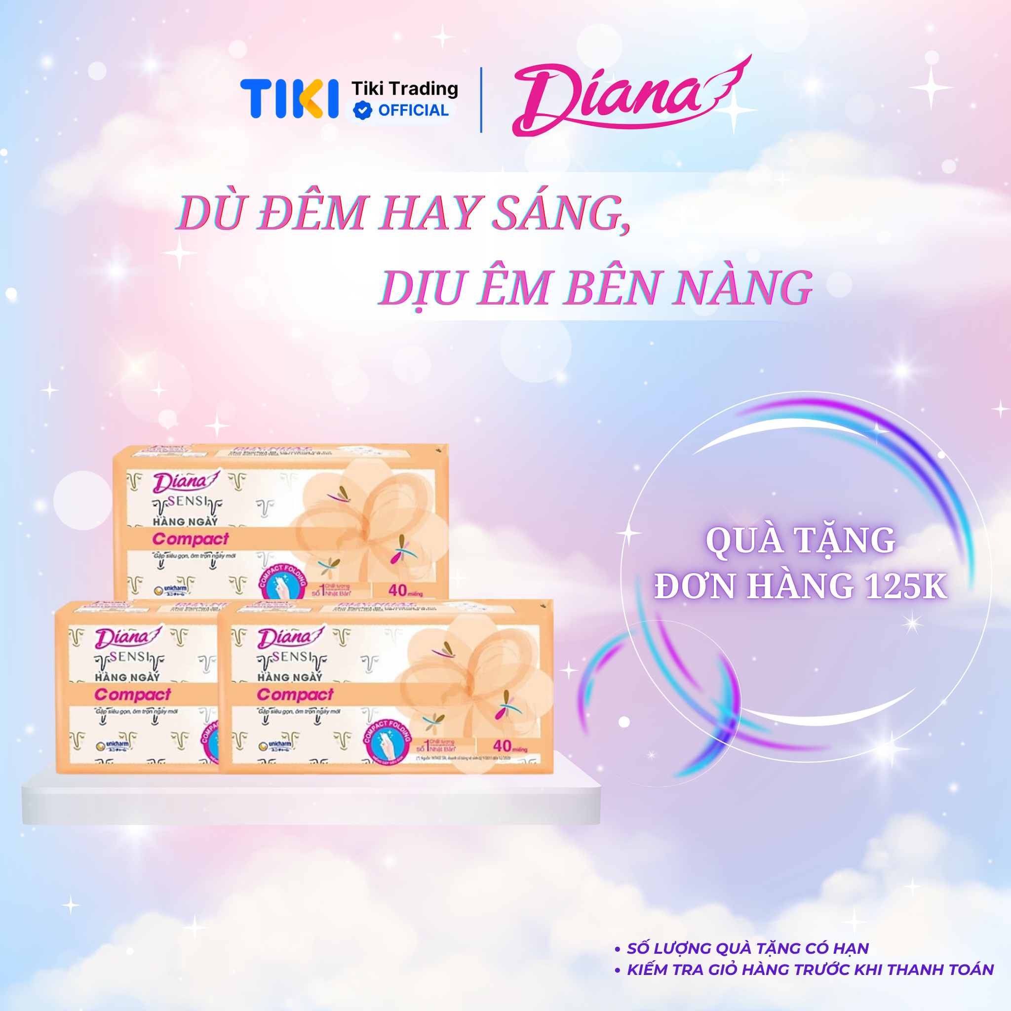 Combo 3 Băng Vệ Sinh Diana Hàng Ngày Compact Gói 40 miếng