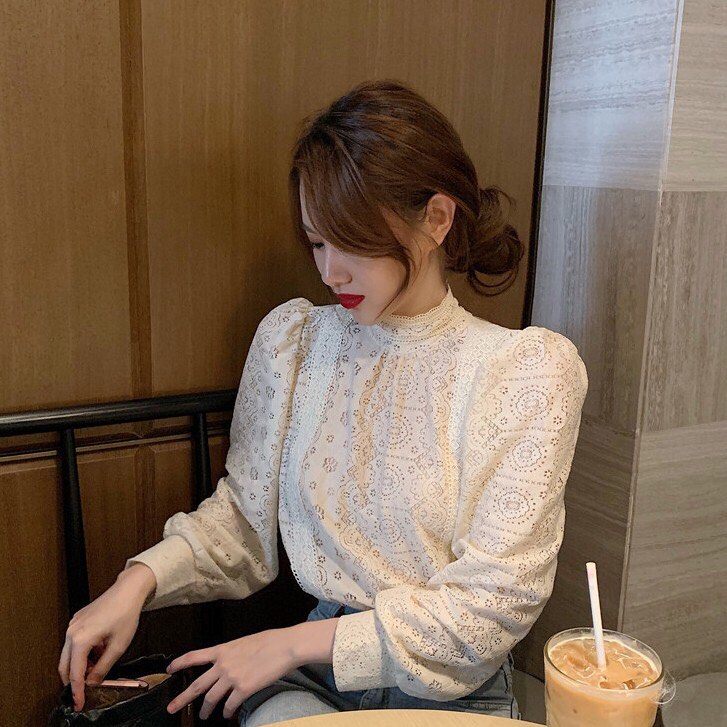 Áo kiểu nữ thời trang cao cổ tay bồng