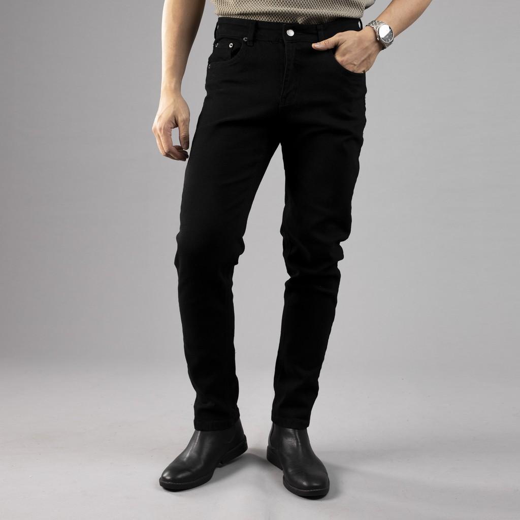 Galvin - Quần Jeans nam đen trơn basic xuất khẩu chất co giãn form slimfit QJGV32