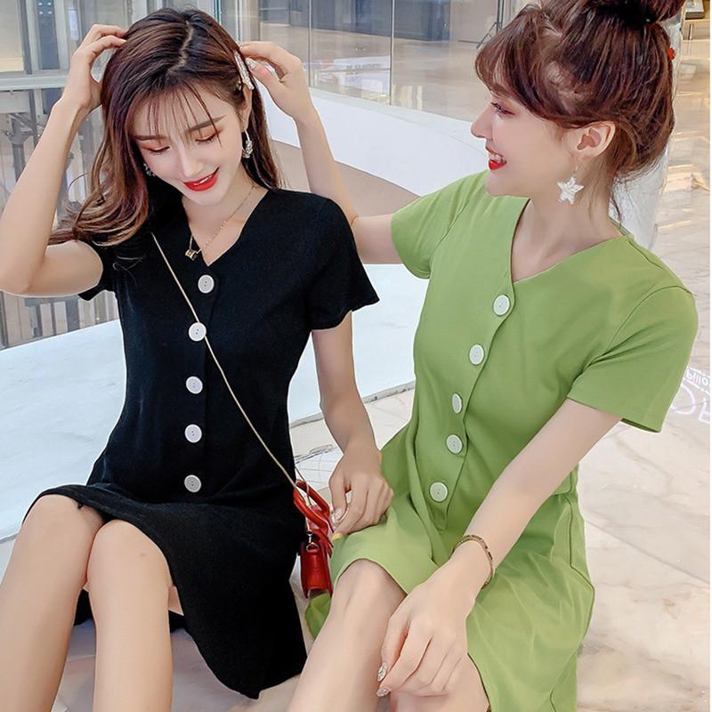 Đầm tay ngắn cổ chữ V thiết kế dáng chữ A thanh lịch