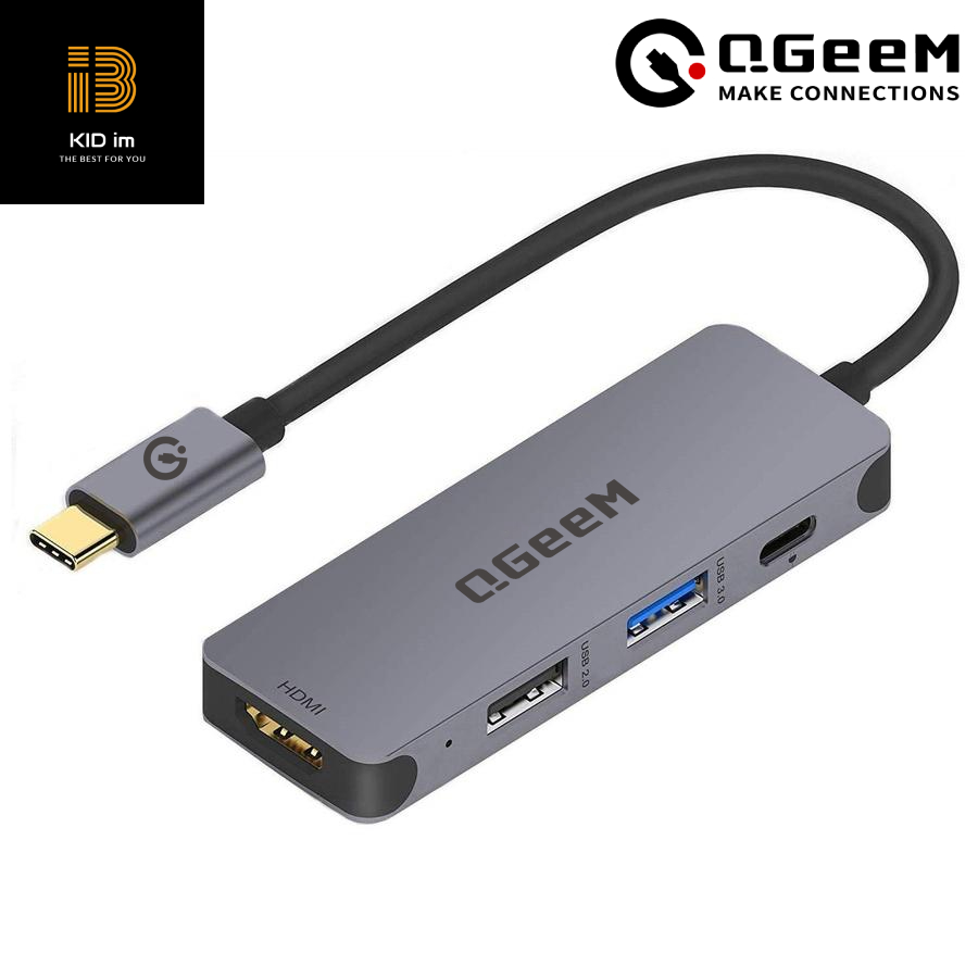 Bộ Hub QGeeM USB-C 4 trong1, 1xHDMI 4K, 1xUSB-C 100W PD Charger, 1xUSB 3.0, 1xUSB 2.0, tương thích với MacBook Pro, Dell XPS, iPad Pro, Type-C Adapter - Hàng Chính Hãng