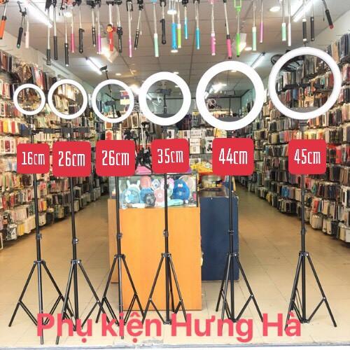 Combo Đèn Livestream 16cm/26cm/35cm/45cm + Chân Tripod Cao từ 70cm đến 2m + Kẹp Điện Thoại Thông Minh