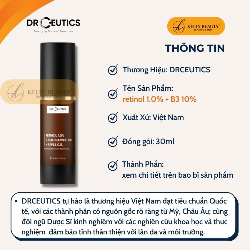 Kem Chống Lão Hóa DrCeutics Retinol + Niacinamide + Tế Bào Gốc Từ Táo - Mờ Nếp Nhăn; Sáng Da, Mờ Thâm Nám - Kelly Beauty