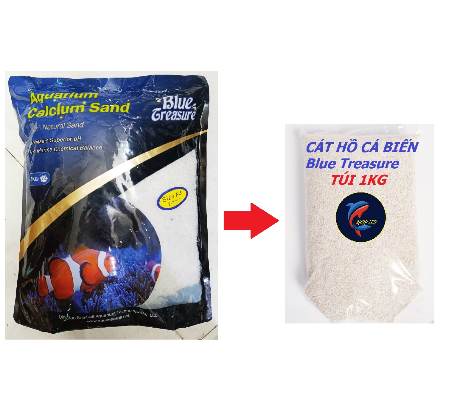 Cát nền cho hồ cá cảnh biển Blue Treasure - bể cá nước mặn chi/ế/t lẻ 1 KG - phụ kiện cá biển - shopleo