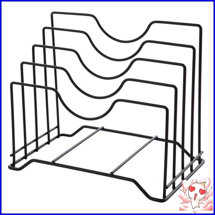 Kệ Để Dao Thớt - Giá Cài Vung Xoong Nồi Đa Năng Tiện Dụng 4 Ngăn Sơn Tĩnh Điện Màu Đen